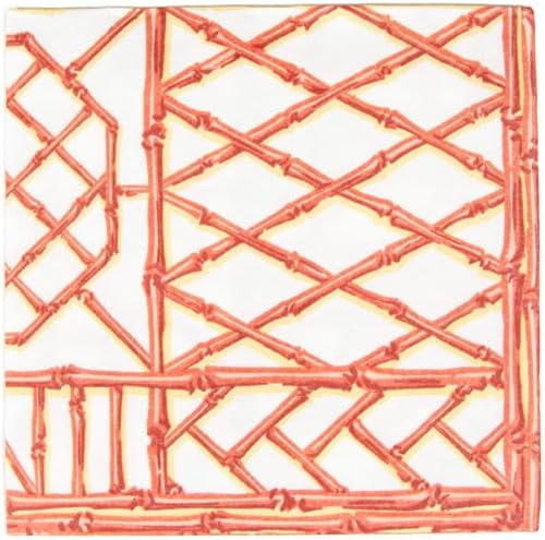 Caspari Bamboo Screen Coral Paper Linen Cocktail Napkins - 15 Per Package