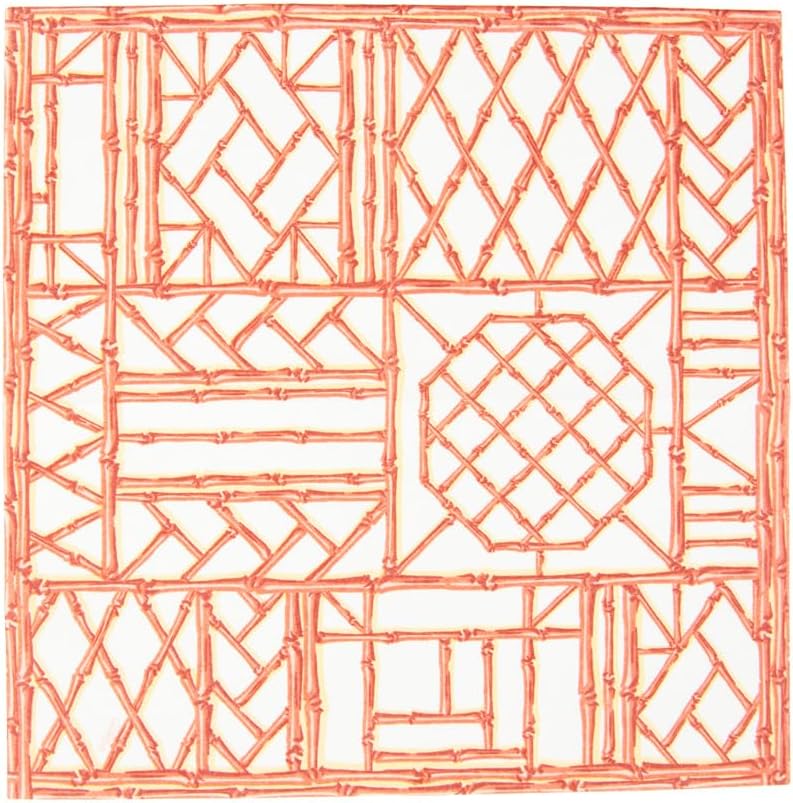 Caspari Bamboo Screen Coral Paper Linen Cocktail Napkins - 15 Per Package