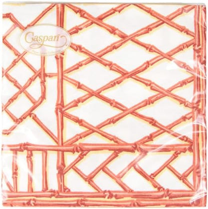 Caspari Bamboo Screen Coral Paper Linen Cocktail Napkins - 15 Per Package