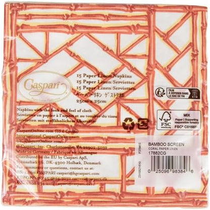 Caspari Bamboo Screen Coral Paper Linen Cocktail Napkins - 15 Per Package