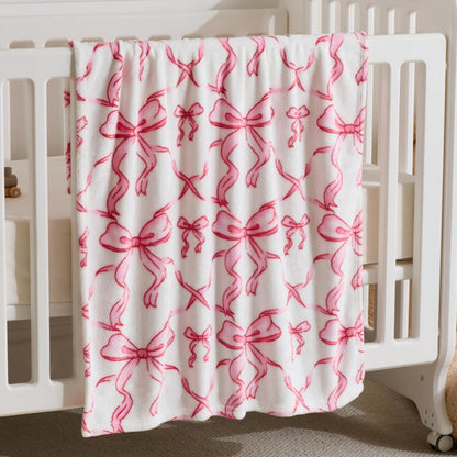 Pink Bow Baby Blankets for Girls-Soft Cute Fleece Baby Blanket-Fluffy Infant Newborn Toddler Receiving Blankets for Crib Stroller, Pink Bow Decorate Festivals Birthdays, 30x40 Inches