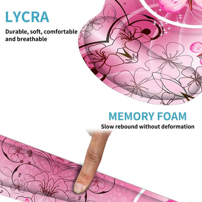 Keyboard Wrist Rest and Mouse Pad with Wrist Support, Memory Foam Set for Gaming and Office, Comfortable & Lightweight for Easy Typing & Pain Relief (Pink Butterfly)