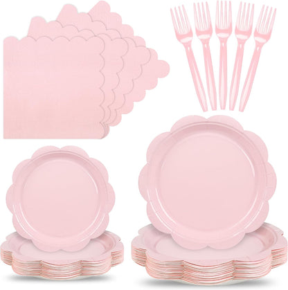 96 Pcs Pink Paper Plates and Napkins Set Party Supplies Serve for 24 Guests