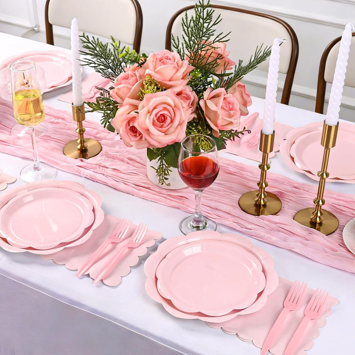 96 Pcs Pink Paper Plates and Napkins Set Party Supplies Serve for 24 Guests
