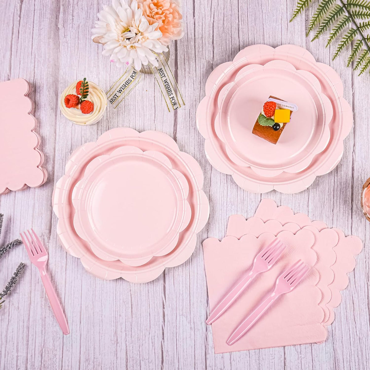 96 Pcs Pink Paper Plates and Napkins Set Party Supplies Serve for 24 Guests