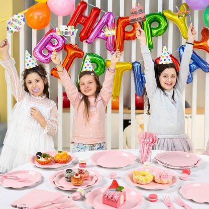 96 Pcs Pink Paper Plates and Napkins Set Party Supplies Serve for 24 Guests