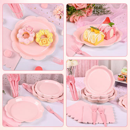 96 Pcs Pink Paper Plates and Napkins Set Party Supplies Serve for 24 Guests
