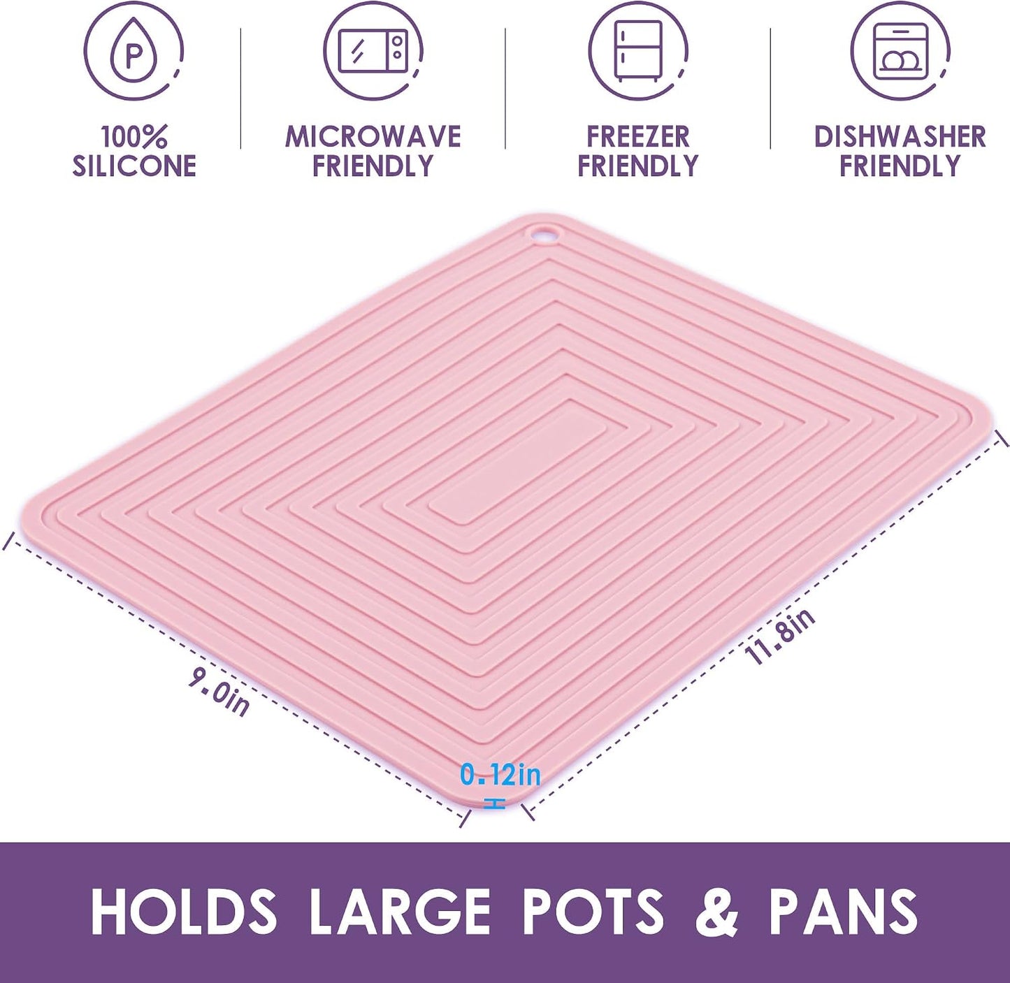 Silicone Trivets for Hot Dishes Pots and Pans, Hot Pads for Kitchen, Round Silicone Pot Holders, Heat Resistant Mat for Quartz Countertops, Multi-Purpose Trivet Mat Set 2 Pink