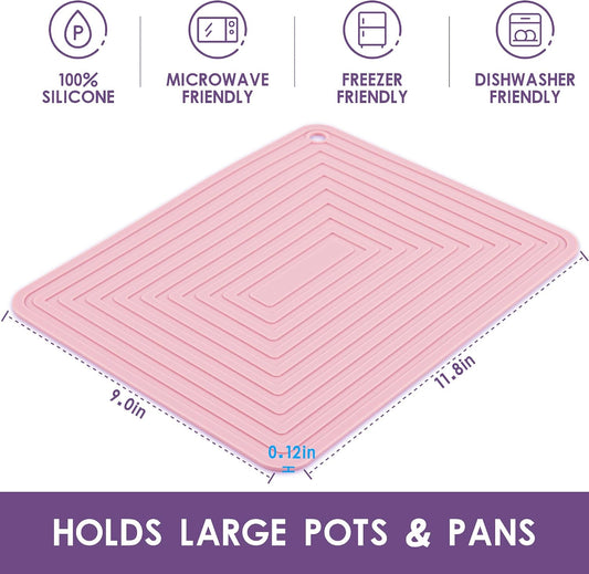 Silicone Trivets for Hot Dishes Pots and Pans, Hot Pads for Kitchen, Round Silicone Pot Holders, Heat Resistant Mat for Quartz Countertops, Multi-Purpose Trivet Mat Set 2 Pink