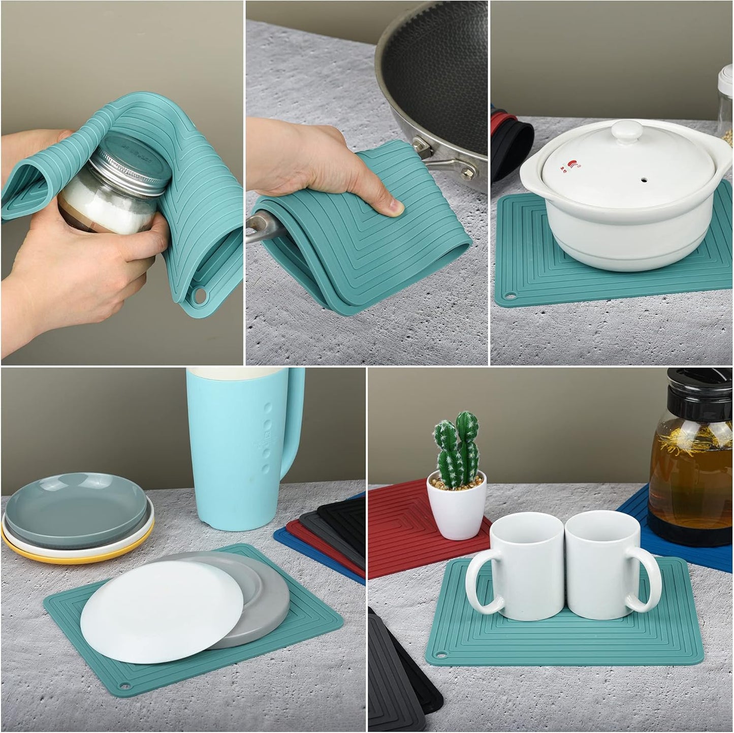 Silicone Trivets for Hot Dishes Pots and Pans, Hot Pads for Kitchen, Round Silicone Pot Holders, Heat Resistant Mat for Quartz Countertops, Multi-Purpose Trivet Mat Set 2 Pink