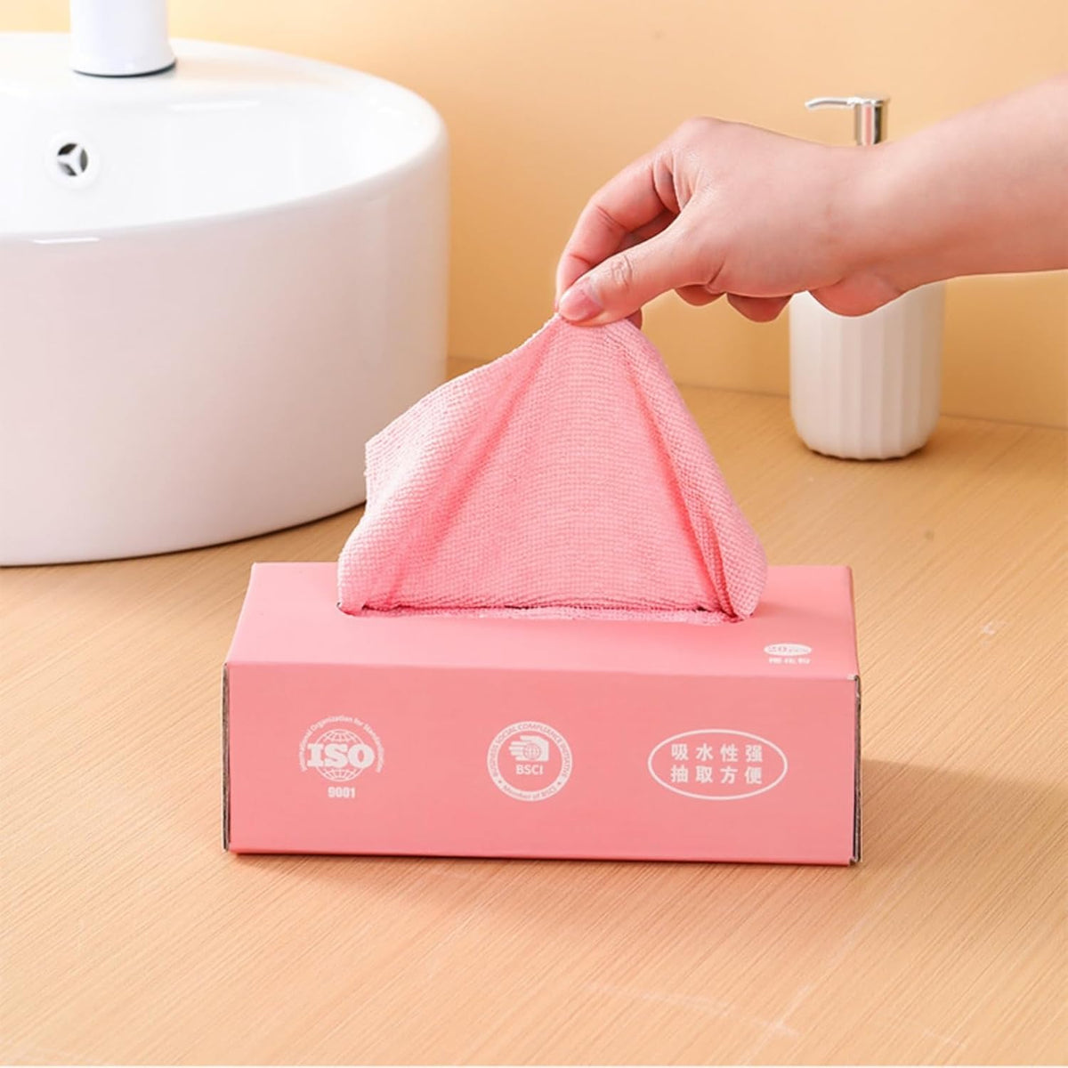 Microfiber Cleaning Cloths, Reusable Cleaning Towels in Box, Microfiber Lint Free Multi-Purpose Towel, Pink, 7.9''x7.9'' (20 Pieces)