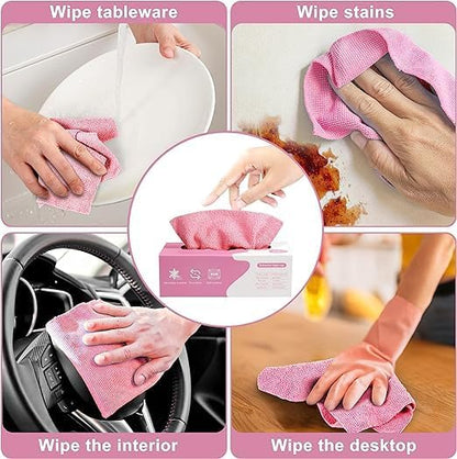 Microfiber Cleaning Cloths, Reusable Cleaning Towels in Box, Microfiber Lint Free Multi-Purpose Towel, Pink, 7.9''x7.9'' (20 Pieces)