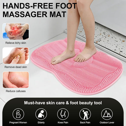 Bath Shower Foot Scrubber Mat - Silicone Shower Foot Scrubber Mat (XL) Cleaner Foot Toes Clean Pad Without Bending Non-Slip Suction Cups Bathroom mat 17.2 * 13 inch - Pink