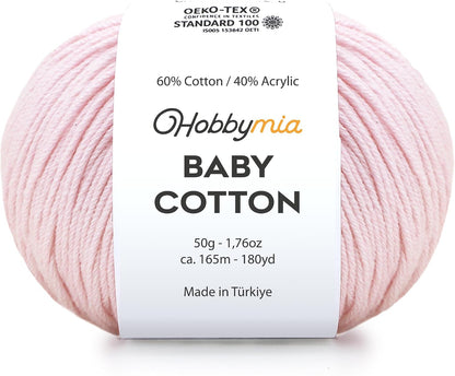 Baby Cotton Yarn – Sport Weight - 50g/180yds (Light Pink, 1 Ball)