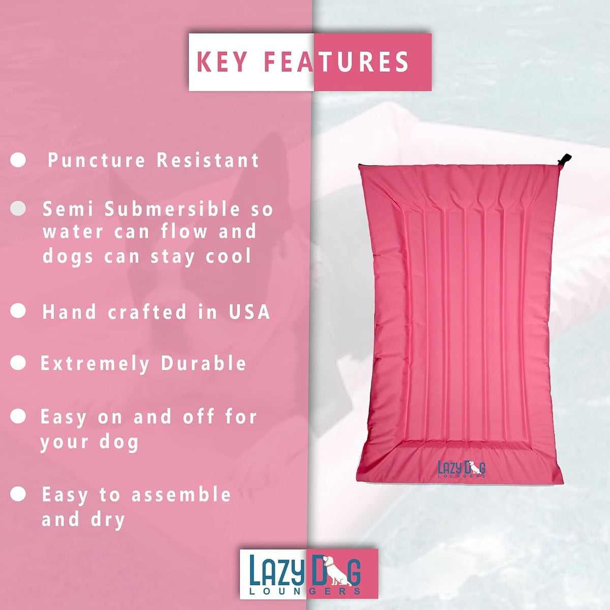 Dog Pool Float, Raft for Dogs and Pets - Semi-Submersible to Keep Your Dog Cool - Lake, Pool, River and Boat (Large, Pink)