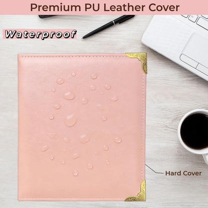 Hardback Leather 3 Ring Binder, 1.3 Inch D Ring, Three Ring Binders Fits 8.5" x 11", Corner Protectors, PU Leather Cover, for Photo Album, Home, Professional Office & School Supplies, Pink