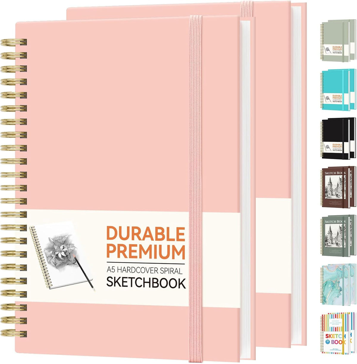 2 Pack Blank Spiral Notebook, 8"x 5.6"Hardcover Sketch Book