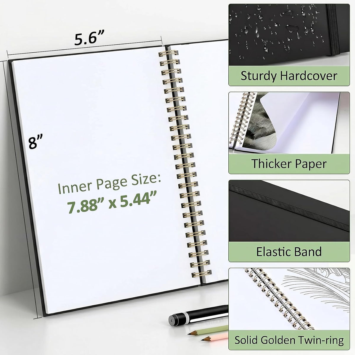2 Pack Blank Spiral Notebook, 8"x 5.6"Hardcover Sketch Book