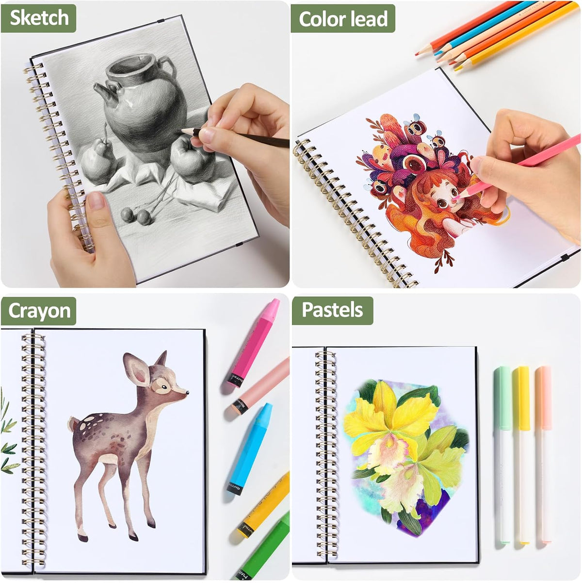2 Pack Blank Spiral Notebook, 8"x 5.6"Hardcover Sketch Book