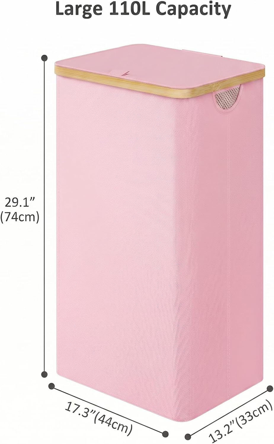 Laundry Hamper with Lid,110L Laundry Basket with Mesh Bags,Pink