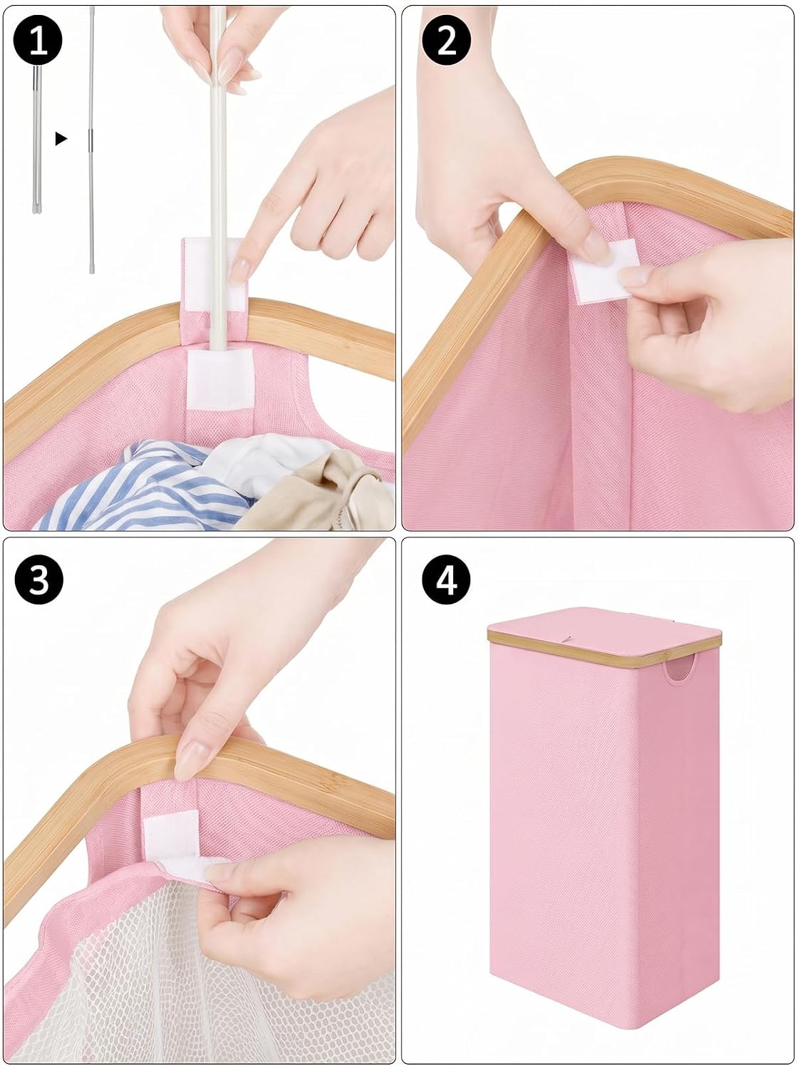 Laundry Hamper with Lid,110L Laundry Basket with Mesh Bags,Pink
