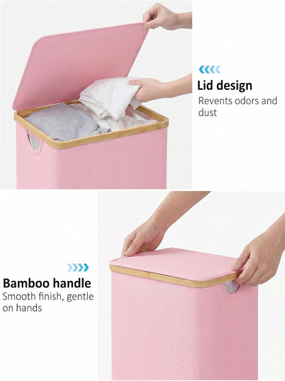 Laundry Hamper with Lid,110L Laundry Basket with Mesh Bags,Pink
