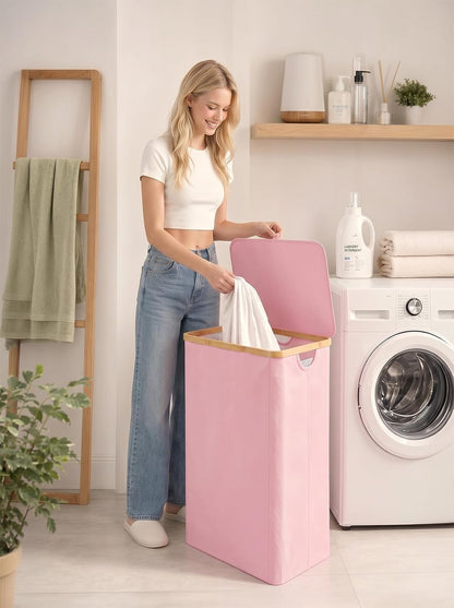 Laundry Hamper with Lid,110L Laundry Basket with Mesh Bags,Pink