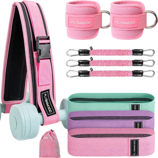 Glute Workout Equipment- Hip Thrust Belt for Dumbbells,Ankle Resistance Bands with Cuffs & Fabric Booty Bands for Women - Legs & Butt Workout Equipment for Women, Hip & Booty Building Set
