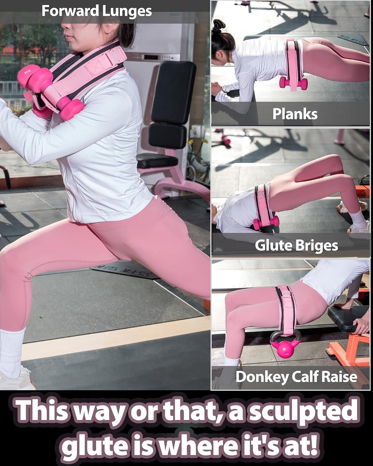 Glute Workout Equipment- Hip Thrust Belt for Dumbbells,Ankle Resistance Bands with Cuffs & Fabric Booty Bands for Women - Legs & Butt Workout Equipment for Women, Hip & Booty Building Set