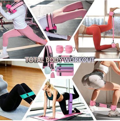 Glute Workout Equipment- Hip Thrust Belt for Dumbbells,Ankle Resistance Bands with Cuffs & Fabric Booty Bands for Women - Legs & Butt Workout Equipment for Women, Hip & Booty Building Set