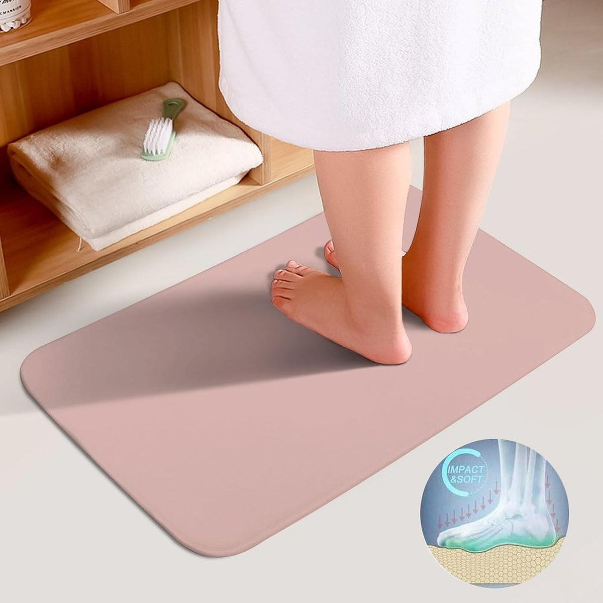 3 Pieces Bath Rug Set, Dusty Rose Pale Pink Solid Trend Color Bathroom Mat Set Non Slip & Absorbent Bath Carpet, U Shaped Contour Rug & Toilet Lid Cover