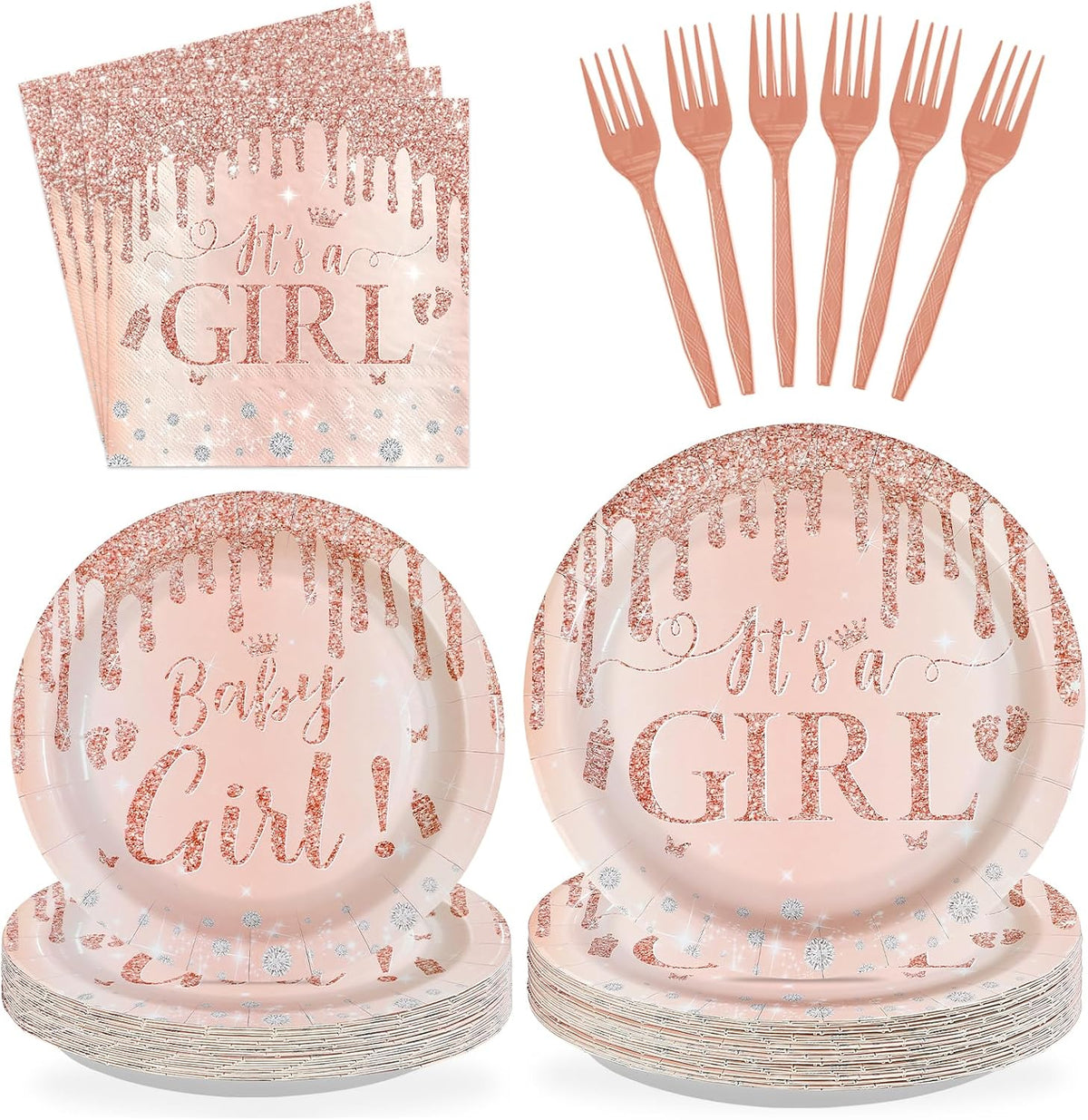 96 Pcs It's a Girl Baby Shower Party Decorations, Serves 24