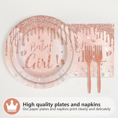 96 Pcs It's a Girl Baby Shower Party Decorations, Serves 24