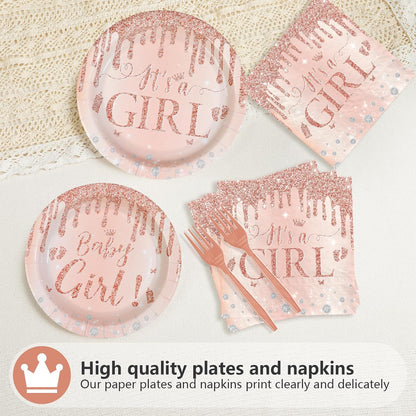 96 Pcs It's a Girl Baby Shower Party Decorations, Serves 24