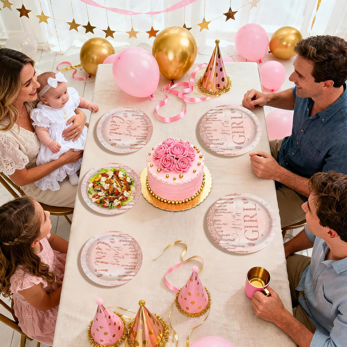 96 Pcs It's a Girl Baby Shower Party Decorations, Serves 24