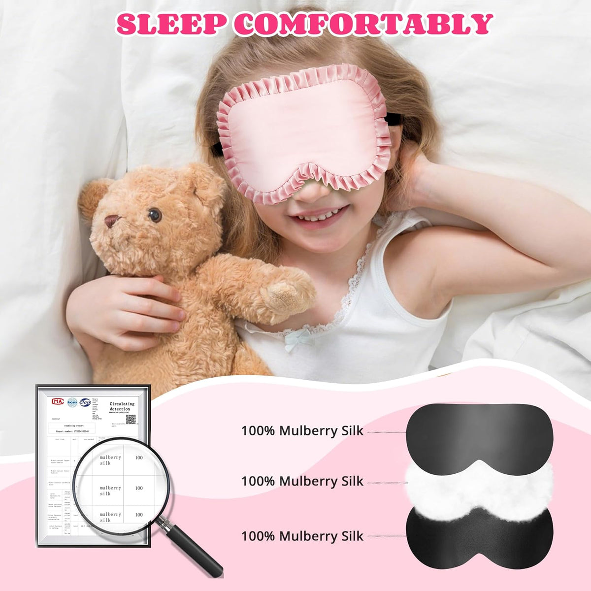 Kids Sleep Mask, Mulberry Silk Eye Mask with 100% Silk on Both Sides