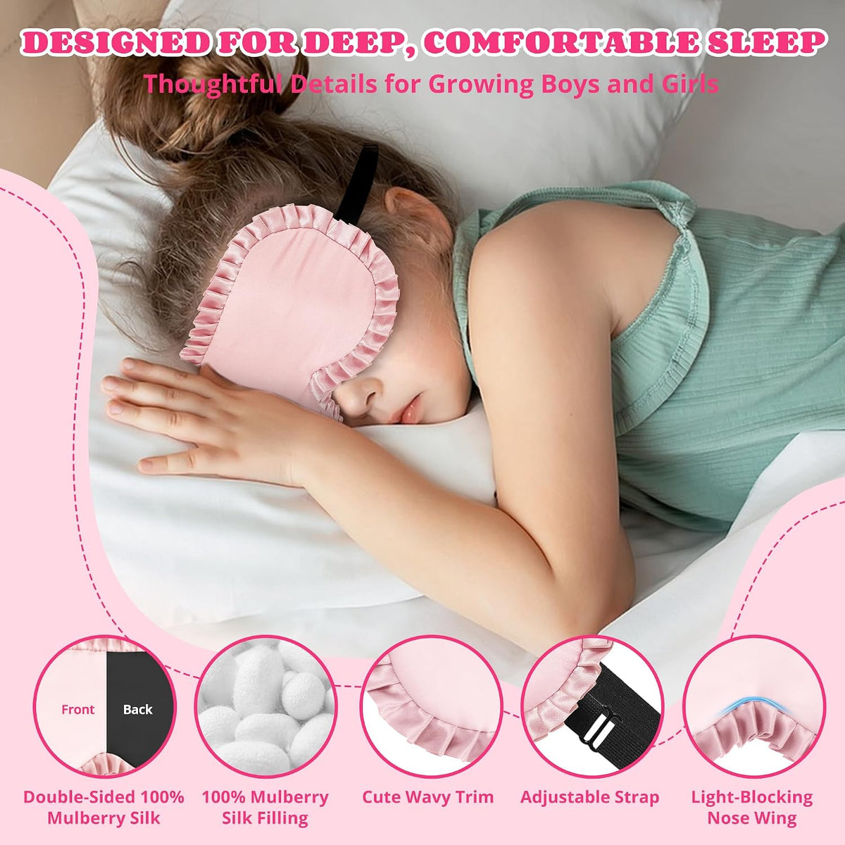Kids Sleep Mask, Mulberry Silk Eye Mask with 100% Silk on Both Sides