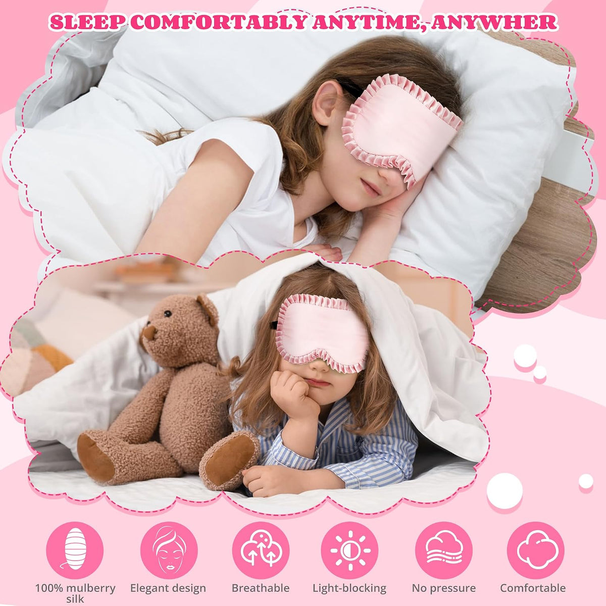 Kids Sleep Mask, Mulberry Silk Eye Mask with 100% Silk on Both Sides