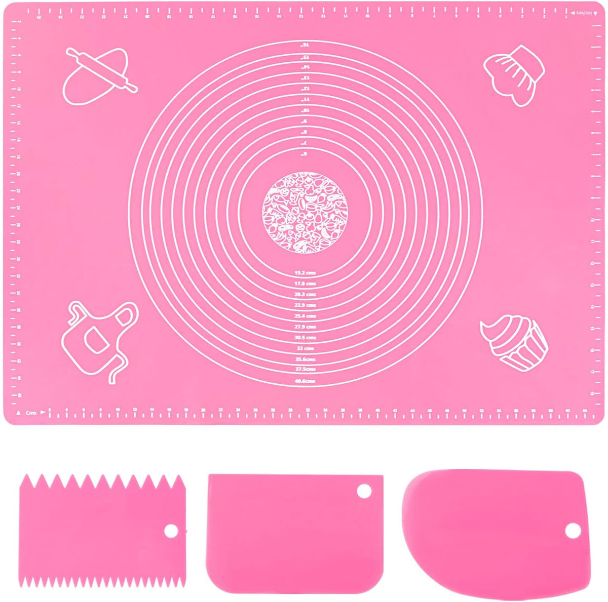 Silicone Pink 70x50cm Baking Mat Sheet Pastry Mat with Measurement, Non-Slip Pastry Rolling Mat, Non-Stick Dough Kneading Board Mat, Bread Fondant Mat, Cooking Bakeware Mat Table Placemat(Scraper)