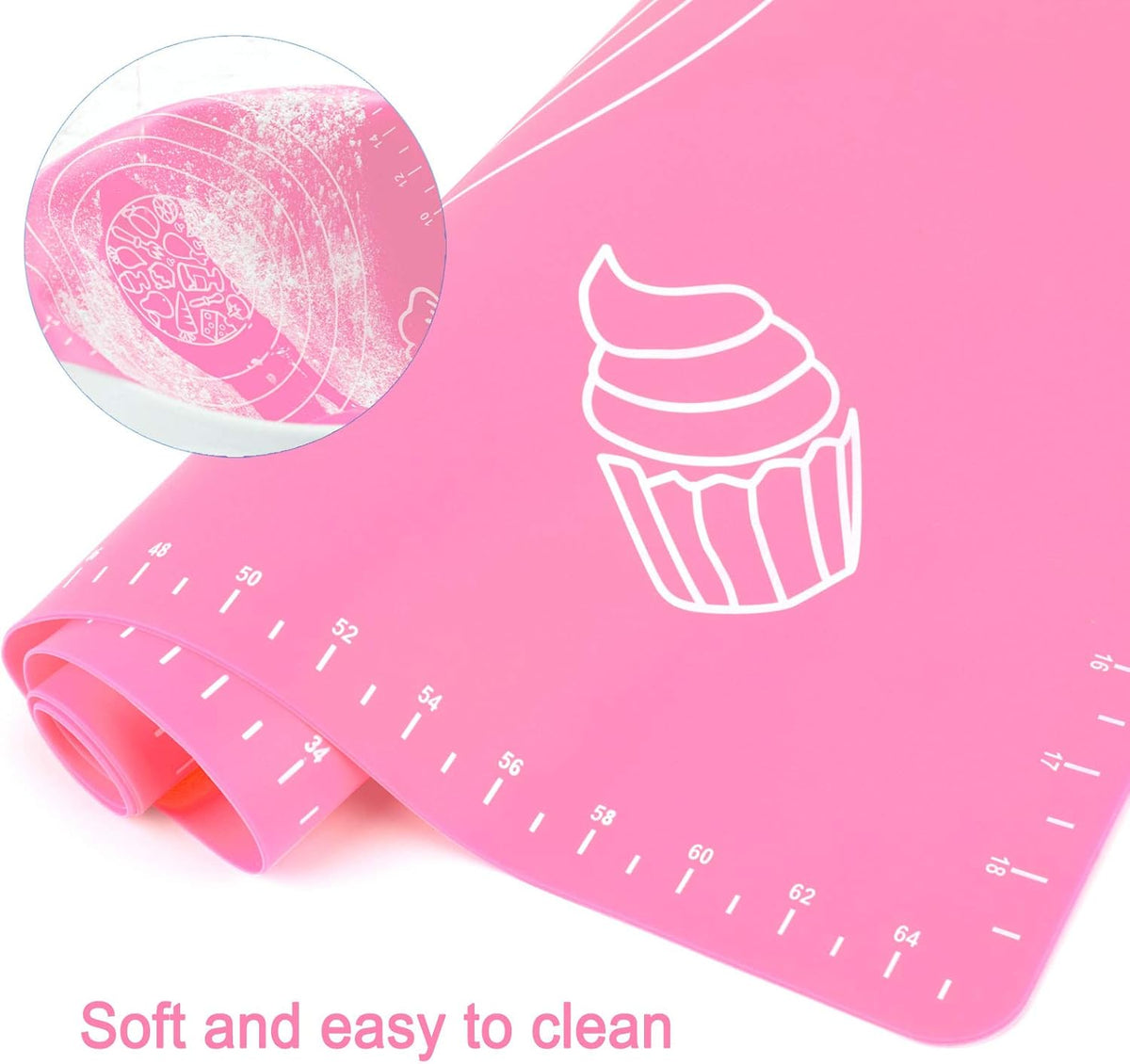 Silicone Pink 70x50cm Baking Mat Sheet Pastry Mat with Measurement, Non-Slip Pastry Rolling Mat, Non-Stick Dough Kneading Board Mat, Bread Fondant Mat, Cooking Bakeware Mat Table Placemat(Scraper)