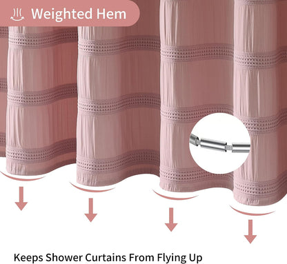 Pink Shower Curtain Waffle Shower Curtain Striped Cotton Blend Textured Fabric Shower Curtains for Bathroom 72 x 72, Blush Pink