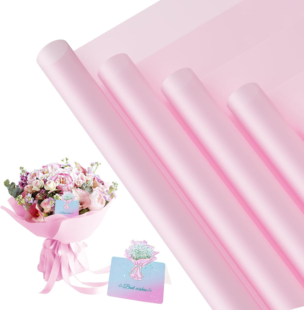 20 Sheets Flower Wrapping Paper, Waterproof Floral Wrapping Paper, Florist Supplies Packaging Paper for Wedding, Birthday Gift (Pink)