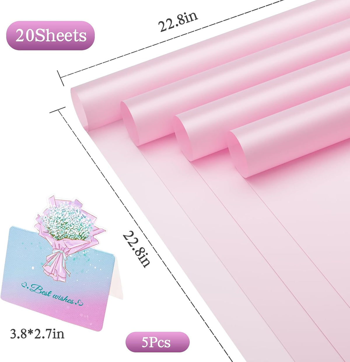 20 Sheets Flower Wrapping Paper, Waterproof Floral Wrapping Paper, Florist Supplies Packaging Paper for Wedding, Birthday Gift (Pink)