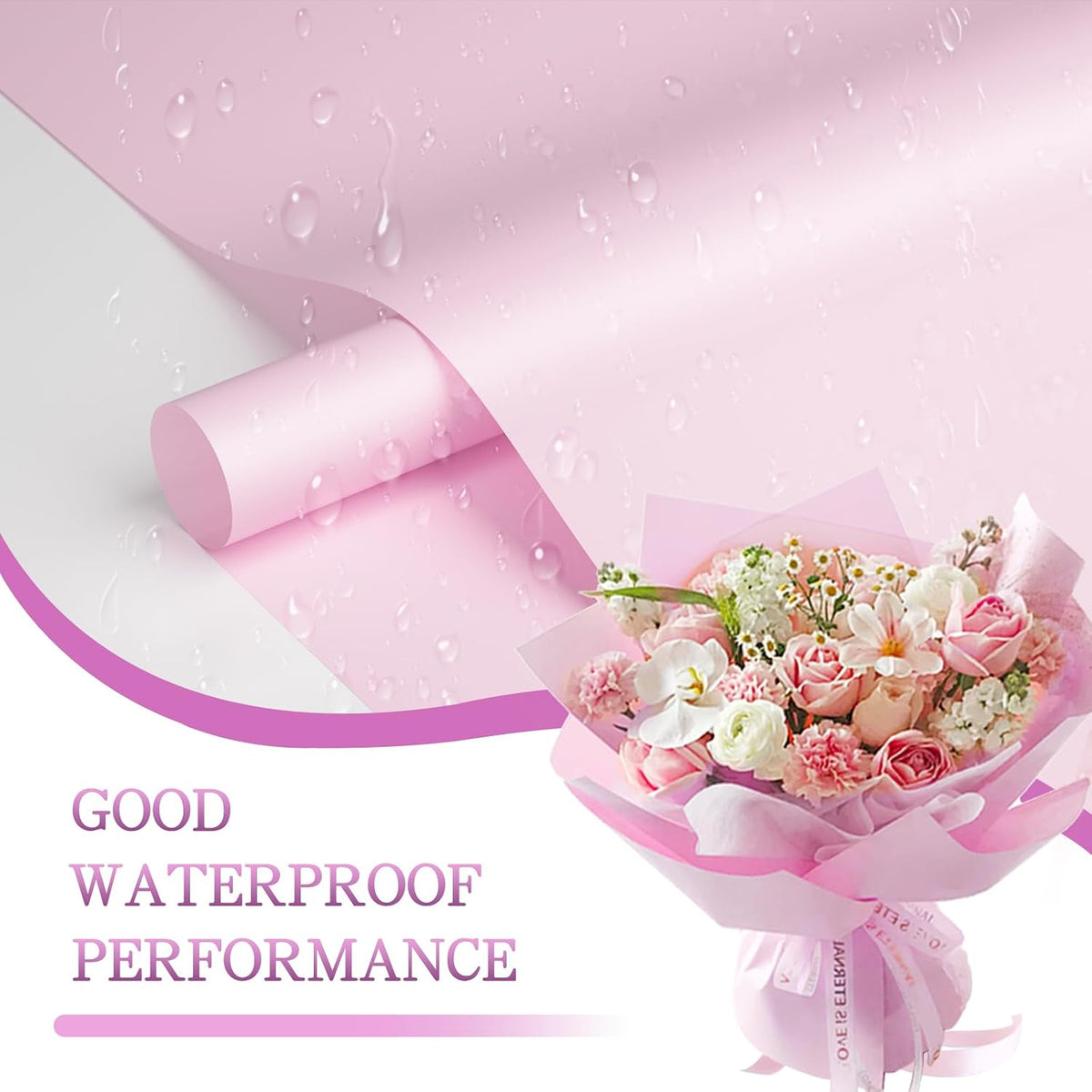 20 Sheets Flower Wrapping Paper, Waterproof Floral Wrapping Paper, Florist Supplies Packaging Paper for Wedding, Birthday Gift (Pink)