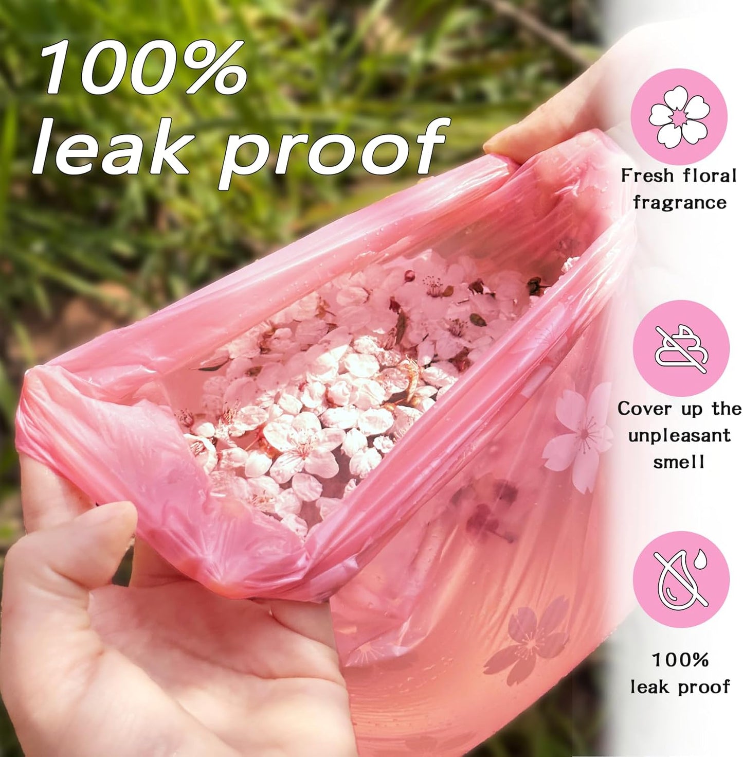 Cherry Blossom Scented Dog Poop Bags - 120 counts Pink Pet Waste Bags with Dispensers, Extra Large 13x9 Inch Leak-Proof Fragrance Bags for Dogs Walking and Cat Litter