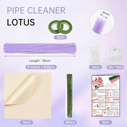 480 Pcs Pipe Cleaners Set Craft Flowers Making Kit for DIY Arts Supplies- Pink and Purple Series