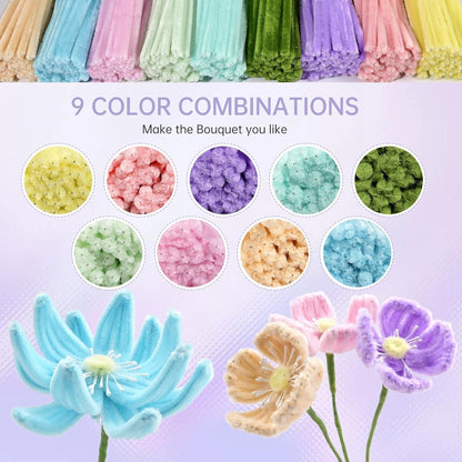 480 Pcs Pipe Cleaners Set Craft Flowers Making Kit for DIY Arts Supplies- Pink and Purple Series