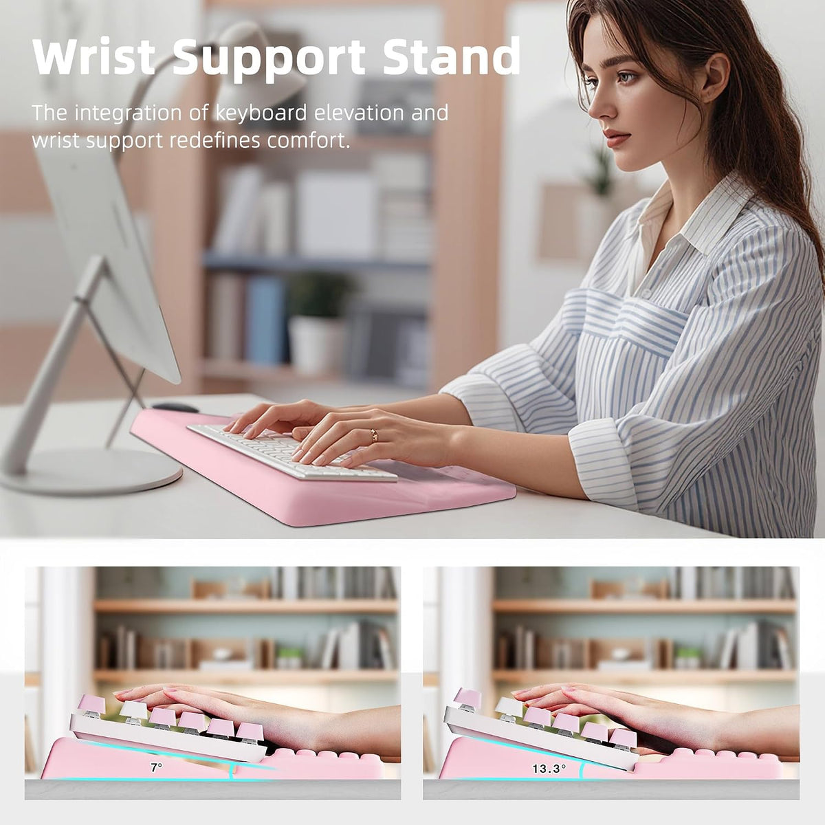 Ospelelf Keyboard Wrist Rest Pad, Comfy Ergonomic Keyboard Stand Riser Holder, Computer Wrist Support Cushion forTyping, Light Pink