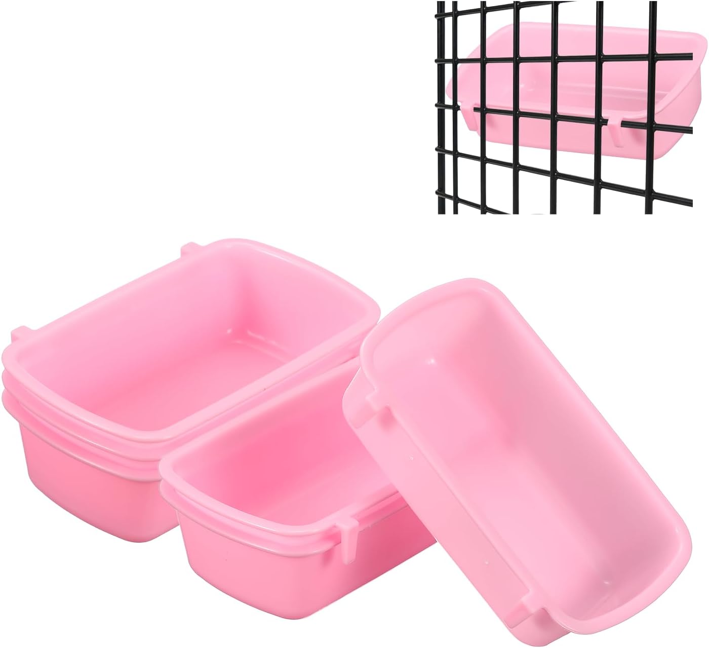 Cage Cups, 4.7x2.8x1.4 Inch Parakeet Feeder Bird Cage Accessories Hanging Food Water Dispenser, (Pink, 3 Pcs), Intended for Pet/Pigeon/Parrot/Chicken