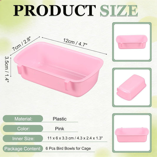 Cage Cups, 4.7x2.8x1.4 Inch Parakeet Feeder Bird Cage Accessories Hanging Food Water Dispenser, (Pink, 3 Pcs), Intended for Pet/Pigeon/Parrot/Chicken